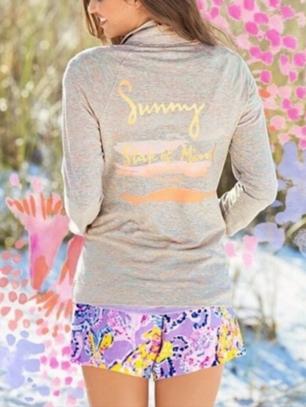 Lilly Pulitzer UPF 50 Gray "Sunny State Of Mind" 1/4 Zip Sweater Top